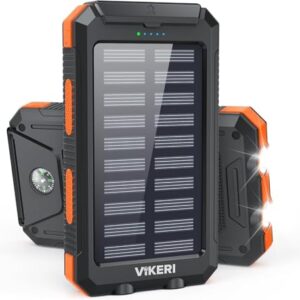 Vikeri Solar Powerbank 26800mAh, Solarmodul mit 4 Ausgängen und Wasserdichter USB C Externen Akku für Smartphones und Tablets