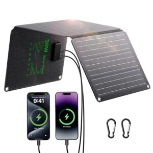 Tragbares Outdoor Solar Ladegerät 30W Faltbar, IP67 Wasserdicht mit 3 Anschlüssen (USB-C+USB-A+DC) für Camping und Smartphone laden