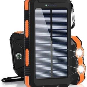 Wasserdichte Solar Powerbank mit 2 USB-Anschlüssen, LED-Taschenlampe und Kompass für Camping- und Reisezwecke