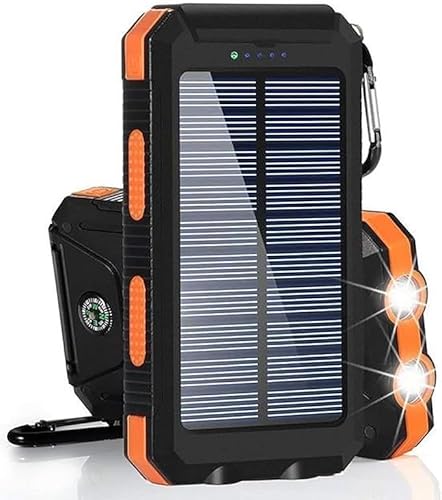 Wasserdichte Solar Powerbank mit 2 USB-Anschlüssen, LED-Taschenlampe und Kompass für Camping- und Reisezwecke