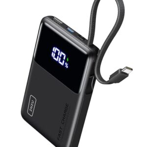 Leistungsstarker und komfortabler Power Bank mit 10000mAh Kapazität, schlankes Design, schnellstes Laden für alle Geräte, USB-C Kabel und Anhänger für Tasche.