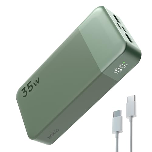 Grüne Powerbank mit 20000 mAh Kapazität und schneller Ladefunktion für Smartphone, Tablet oder andere Geräte