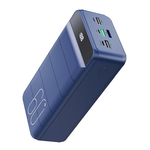 Blauer PDBEST Power Bank mit 4 Ausgängen und 3 Eingängen, schnelle USB-C-Ladefunktion, ideal für Smartphone, Tablet und andere Geräte