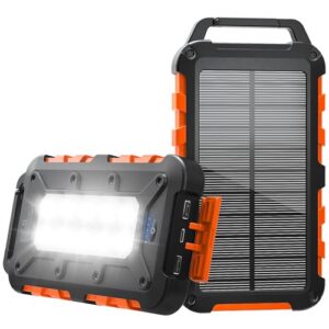 Tragbarer Solar-Ladegerät mit 10000mAh-Kapazität, USB-C-Anschluss und LED-Licht für Outdoor-Gebrauch