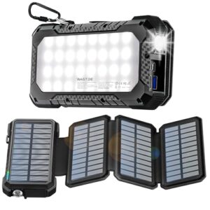 Solare Powerbank mit 26800 mAh Kapazität, vier zusammenklappbare Solarpaneele, USB-C Schnellladung und Campinglicht für Outdoor-Abenteuer
