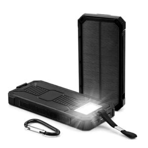 Solar Power Bank 20000mAh, wasserdichtes tragbares Solarpanel mit 2 USB-Anschlüssen und LED-Licht für Smartphones, Tablets und mehr.