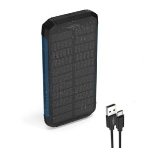Solar Power Bank 10000 mAh, draußen geeignet, mit integriertem Solarpanel und Taschenlampe, ideal für Smartphones, Tablets und Laptops.