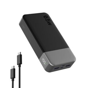Tragbarer Ladegerät mit Digitalanzeige, Dual USB-C/USB-A Power Bank für Laptop, Telefon und Tablet, 20.000mAh Kapazität, 65W Schnellladung, Reise-tauglich, externer Akku.