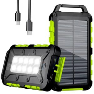 Solar Powerbank 10000mAh für Outdoor-Geräte, tragbares Solar-Ladegerät mit LED-Licht und drei Ausgängen für Smartphones und Tablets beim Camping