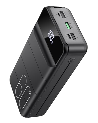 Powerbank mit 60.000 mAh Kapazität, USB-C Schnelllade-Funktion und vier Ausgänge für das Laden von Smartphones, Tablets und anderen Geräten