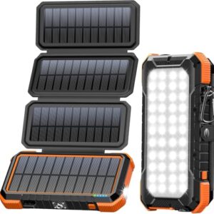 Blavor Solar Powerbank 20000 mAh mit 4 Solarpanels und USB C Ausgängen, ideal für Outdoor-Touren, Camping und Wandern, Portabler Akku-Ladegerät mit hoher Kapazität