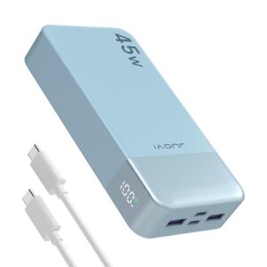 Tragbare Powerbank mit 20.000 mAh Kapazität, schnelle Ladefunktion und LED-Anzeige für das Aufladen von Geräten wie Smartphones, Laptops und Tablets.