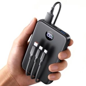 Power Bank 27000 mAh, schnelles Laden mit USB-C, externer Akku mit LED-Anzeige und 3-in-1 Kabel, tragbar für iPhone, Samsung, iPad und weitere Geräte