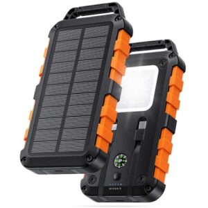 Solar Powerbank mit 10000 mAh Kapazität, integrierte Solarpanele und USB-C PD Ladeleistung bis zu 22,5 W