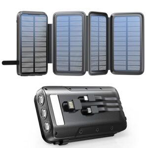 Tragbares Solar-Ladegerät mit 4 faltbaren Solar-Panels und einer Powerbank 20000 mAh für lange Reisen, Outdoor-Abenteuer und Geschäftsreisen