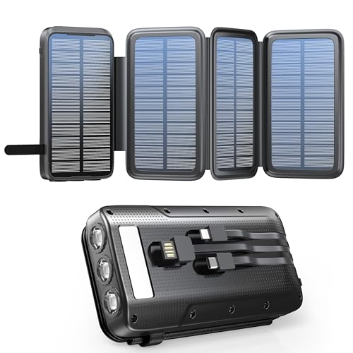Tragbares Solar-Ladegerät mit 4 faltbaren Solar-Panels und einer Powerbank 20000 mAh für lange Reisen, Outdoor-Abenteuer und Geschäftsreisen