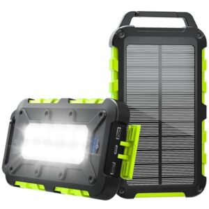 Solar Powerbank 10000mAh PD 22,5W Tragbares Solar Ladegerät USB C Outdoor Wasserdicht Externer Akku mit LED-Licht und 3 Ausgängen für Tablets Smartphones Grün