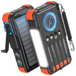 Solar Powerbank mit Handkurbel und 4 Kabeln, kabelloses tragbares Ladegerät für iPhone, iPad, Samsung und alle Mobiltelefone