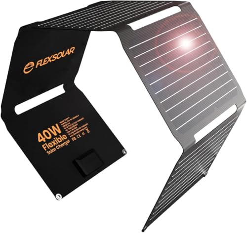 FlexSolar Solarpanel 40W, solarbetriebenes Ladegerät mit PD2.0 USB-C und QC3.0 USB-A Ausgängen, 19V DC-Anschluss für unterwegs, Solarladen von Smartphones und Tablets