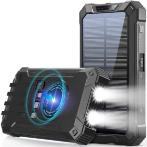 GOODaaa Solar Powerbank mit 26800mAh Kapazität, 4 integrierte Kabel, Wireless Charging und 15W Schnellladung, wasserdicht für Camping, Reisen und Notfälle