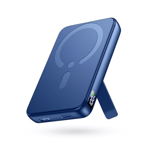 Tiefblaue Powerbank für MagSafe 12000mAh, externe Handyakku mit Ständer und LED-Anzeige für iPhone und AirPods