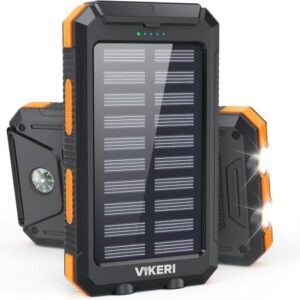 Vikeri Solar Powerbank 26800mAh, tragbares Solarmodul mit integriertem LED-Leuchten und Kompass für Outdoor-Aktivitäten