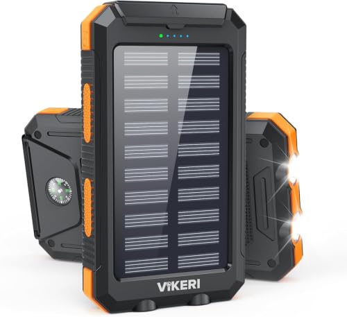 Vikeri Solar Powerbank 26800mAh, tragbares Solarmodul mit integriertem LED-Leuchten und Kompass für Outdoor-Aktivitäten