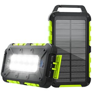 Solar Powerbank mit integriertem Solar-Nachladesystem, großes Akkumulator-Volumen und robustes Design für Outdoor-Aktivitäten wie Wandern oder Camping.