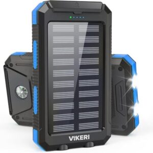 Vikeri Solar Powerbank 26800mAh, USB-C Powerbank für Outdoor-Aktivitäten wie Camping und Reisen. Robuste und wasserdichte Konstruktion aus Silikon, ABS und PC.