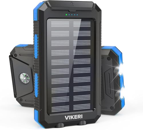 Vikeri Solar Powerbank 26800mAh, USB-C Powerbank für Outdoor-Aktivitäten wie Camping und Reisen. Robuste und wasserdichte Konstruktion aus Silikon, ABS und PC.