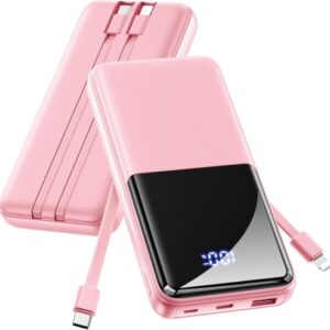 Vibrantes Pfirsichen-Rosa Power Bank mit Schnelllade-Funktion, 22,5W PD unterstützt, für iPhone 17/16 und Android-Geräte geeignet, integriertes LED-Display, zwei Ausgangsporten (USB-A & Type-C)