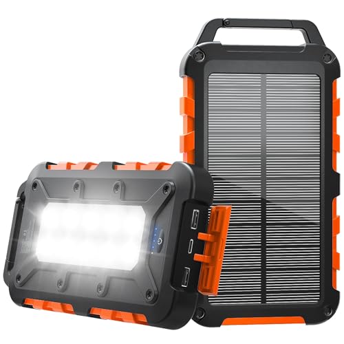 Solar Powerbank mit 3 Ausgängen, Tragbares Solarladegerät, Wasserdichtes USB-C Externer Akku für Smartphones und Tablets