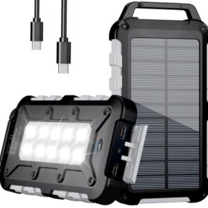 Tragbarer Solar-Akku mit integriertem LED-Licht für Camping, Wasserdichtes USB-C-Port, 3 Ausgänge, ideal für Smartphone, Tablet und Outdoor-Aktivitäten