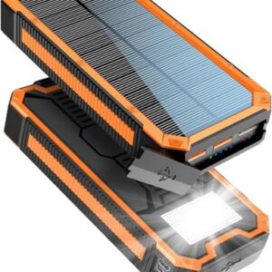 Solar Powerbank 20000mAh, Wasserdichtes Solar Ladegerät USB C Externer Akku für Smartphones und Tablets